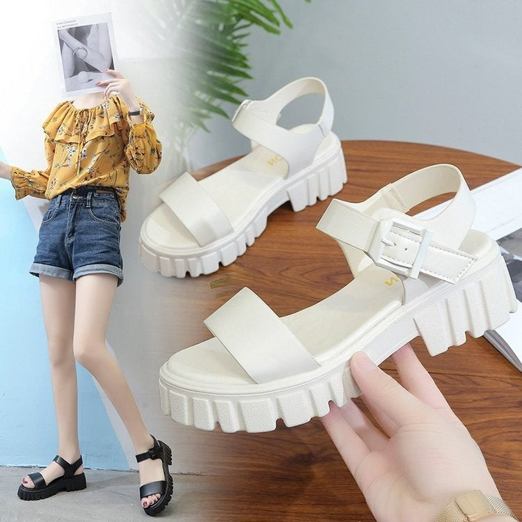 Women's Peep Toe Ankle-strap Buckle Platform Sandals