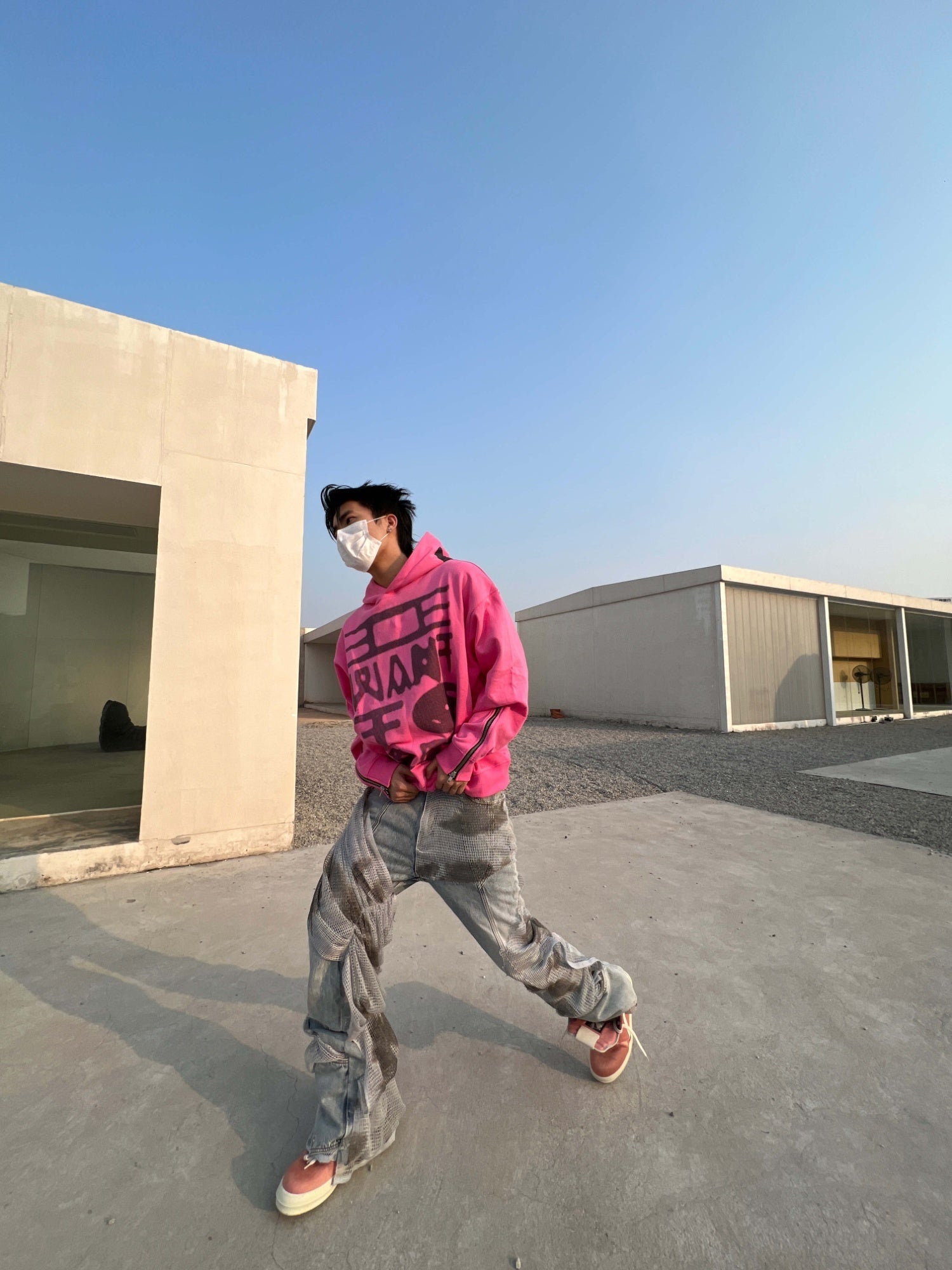 Desert Camouflage Mesh Washed And Worn Bat Jeans Couple