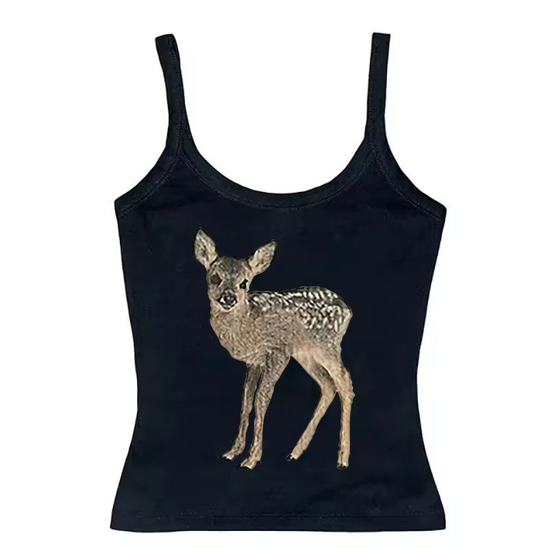 Women's Retro Easy Matching Deer Printed Lace Top Shorts