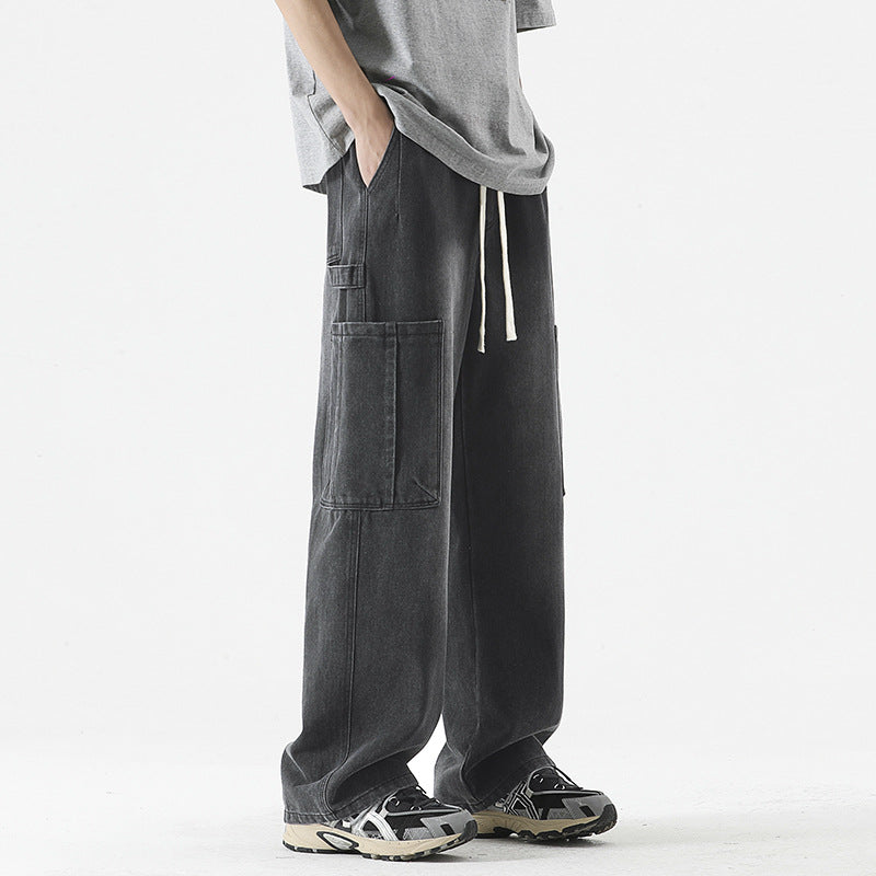 Retro Washed Big Workwear With Pocket Jeans For Men