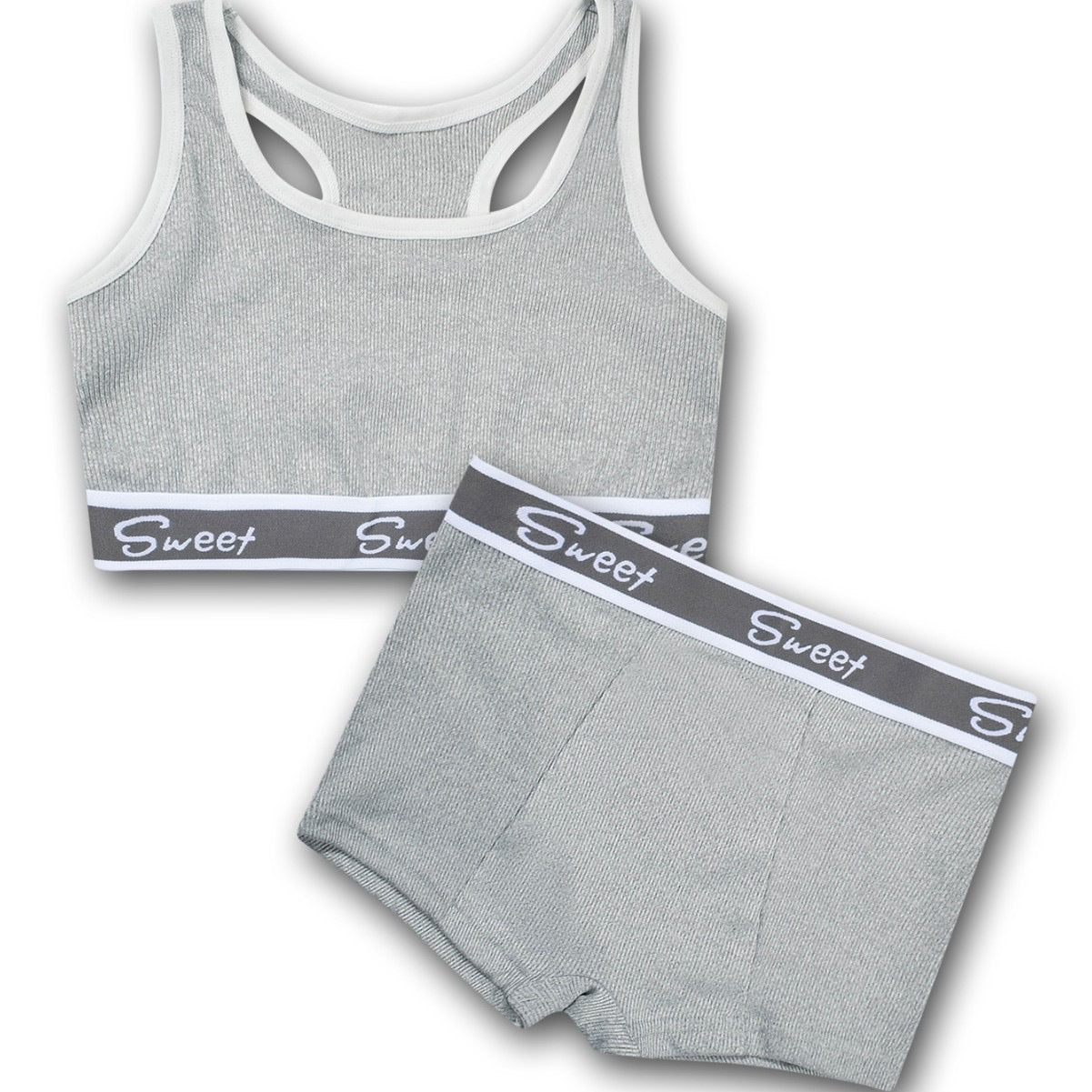 Cotton Wide-brimmed Letters Mid Waist Girl Sports Underwear Suit
