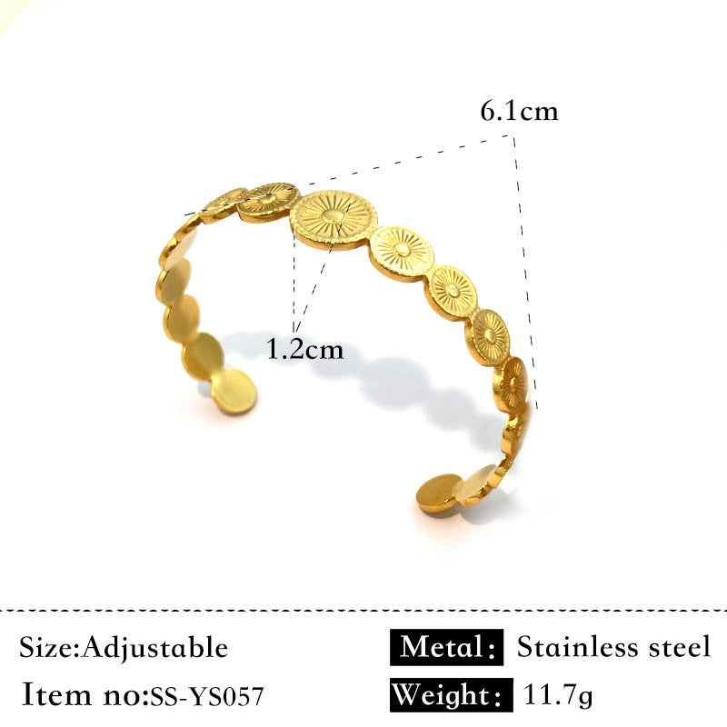 Stainless Steel Plated 18K Flower Titanium Steel Open-end Bracelet