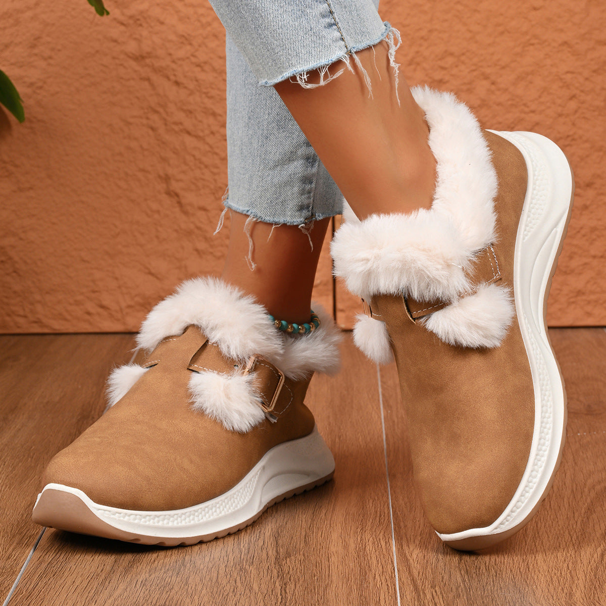 Winter Women's Fashion All-match Slip-on Thick Bottom Fluffy Cotton Shoes