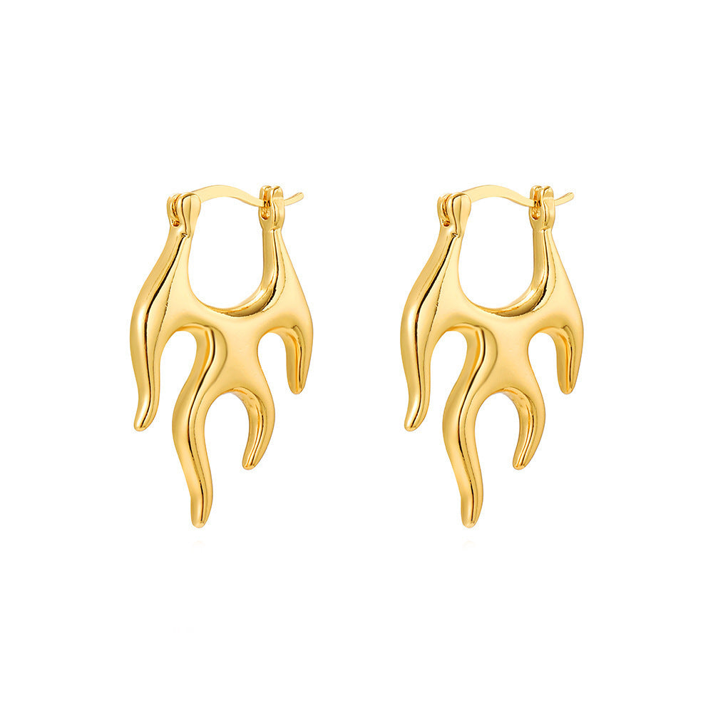 Personality Flame Ear Clip Exaggerated Metallic Earrings High Sense