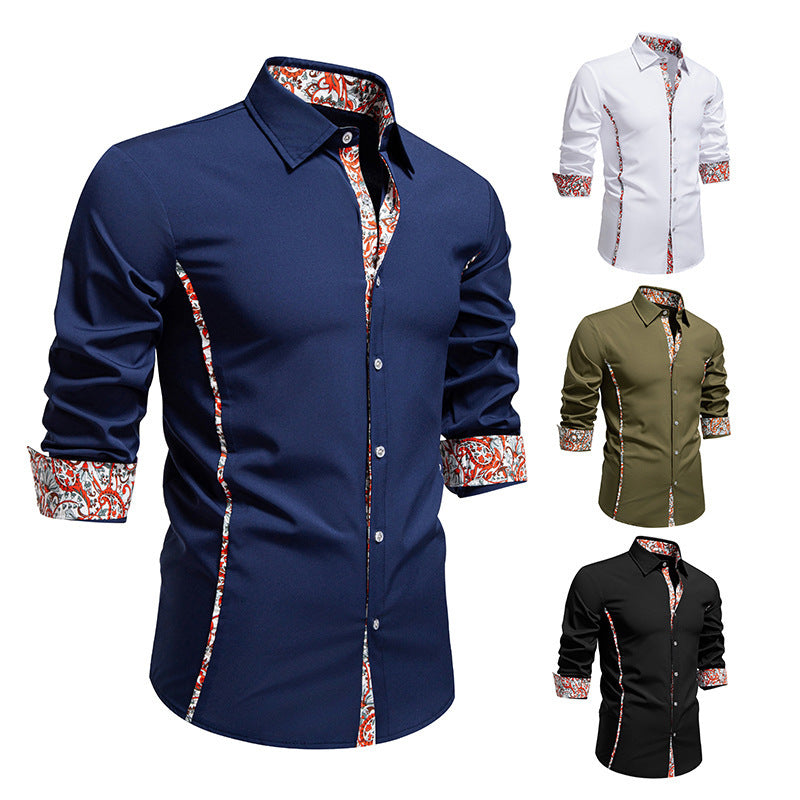 Casual Polo Collar Paisley Pattern Color Matching Casual Shirt