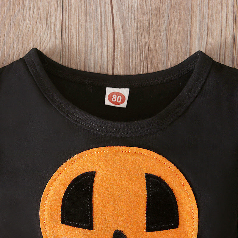 Short-sleeved Halloween Pumpkin Bat Printed Mesh Tulle Tutu Dress