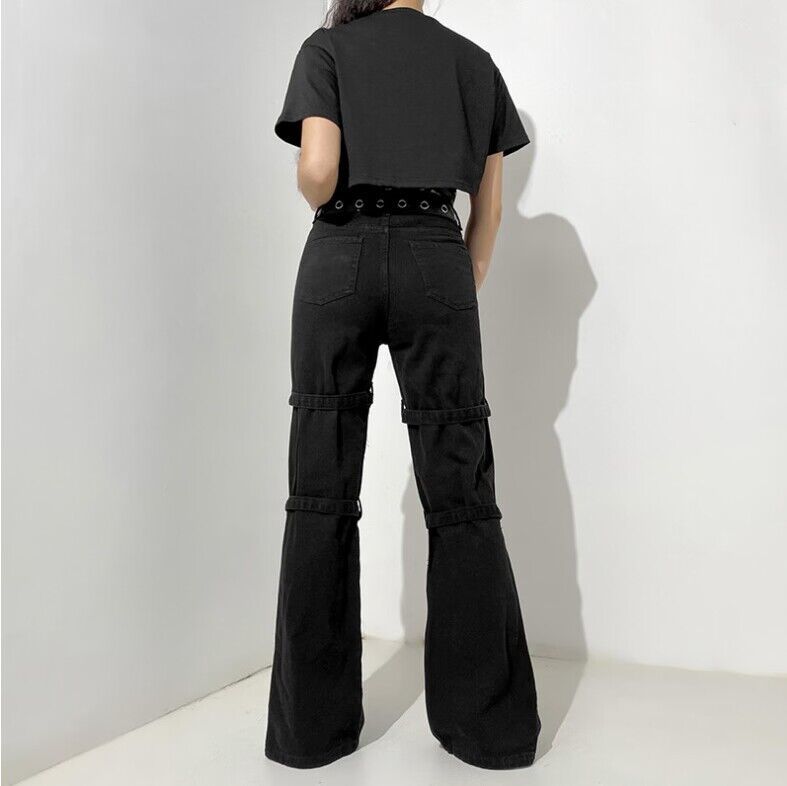 Street Cool Style Printed Metal Buckle Women's Denim Pants
