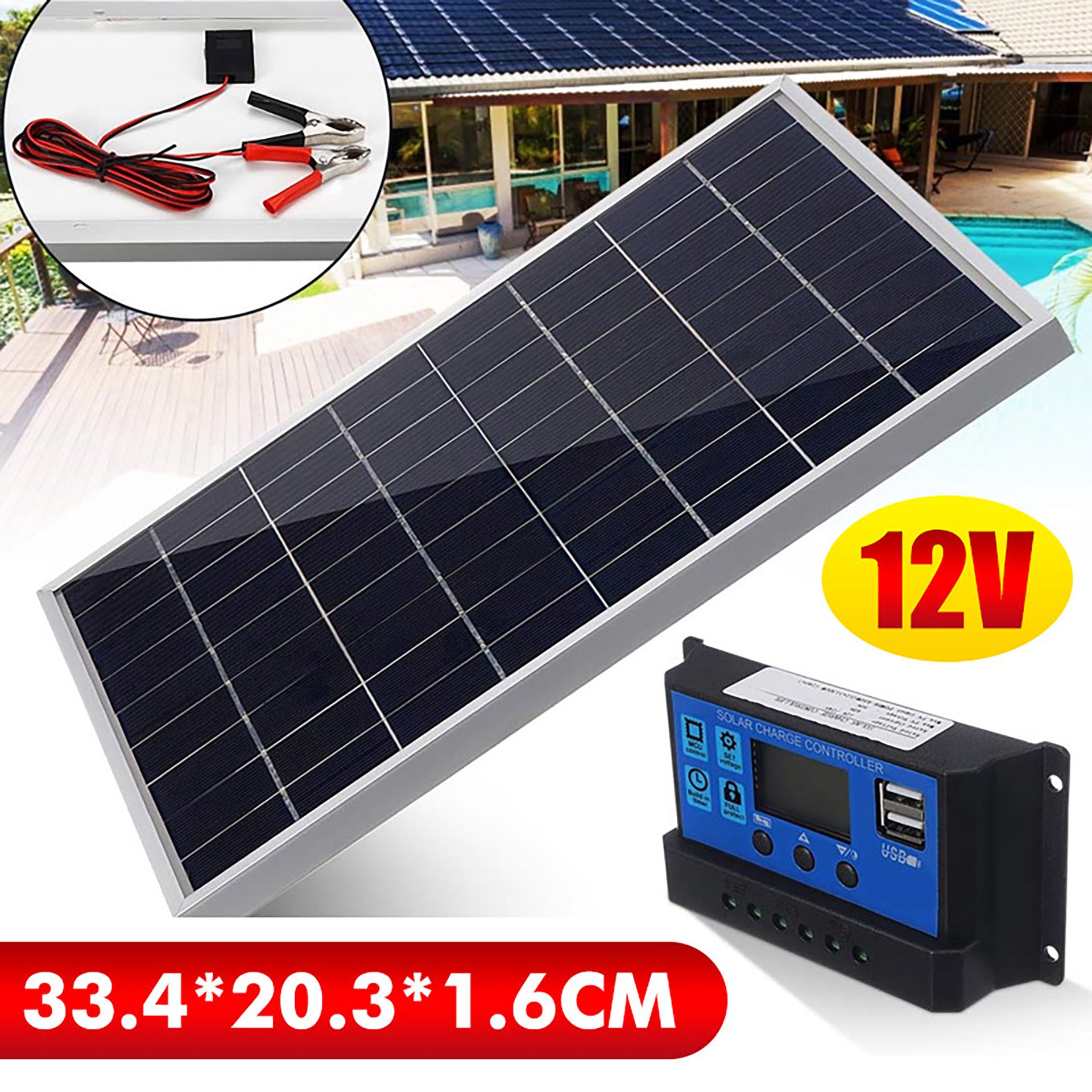 Solar Panel Kit With Rechargeable 12V Battery For Cars