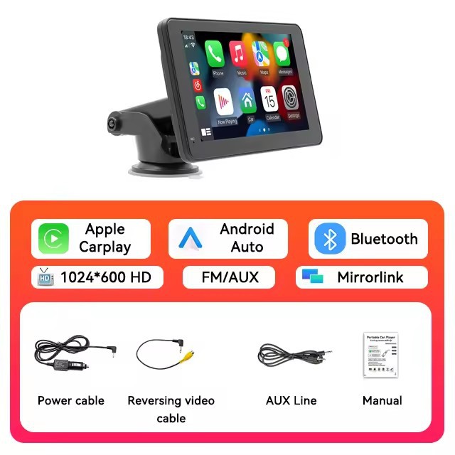 Portable 1136-inch GPS-enabled Wireless CarPlay Dash Cam With Screen Mirroring