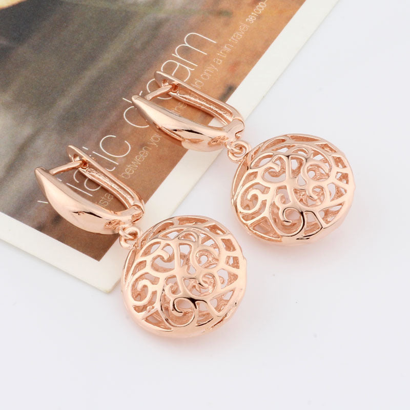 Exaggerated Earrings Retro Temperament Round Hollow Rose Gold Earrings