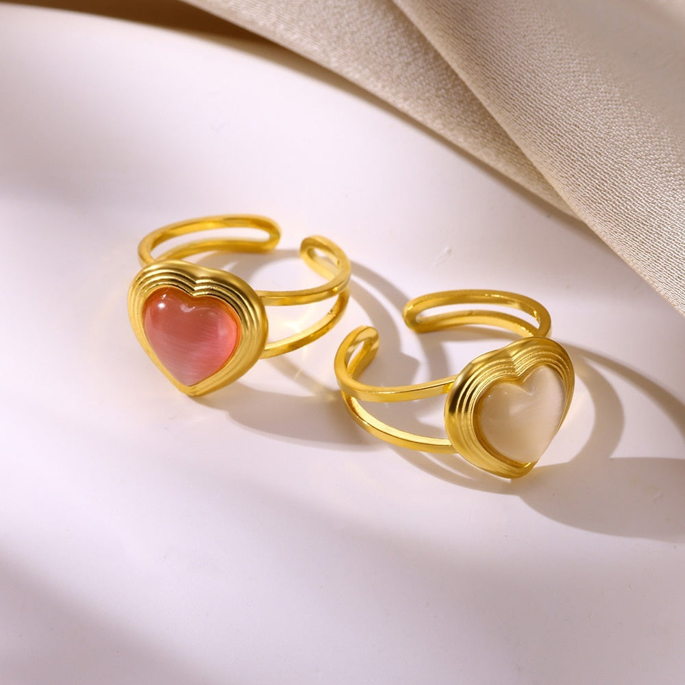 Retro Stainless Steel Heart-shaped Pendant Ring Personality All-match