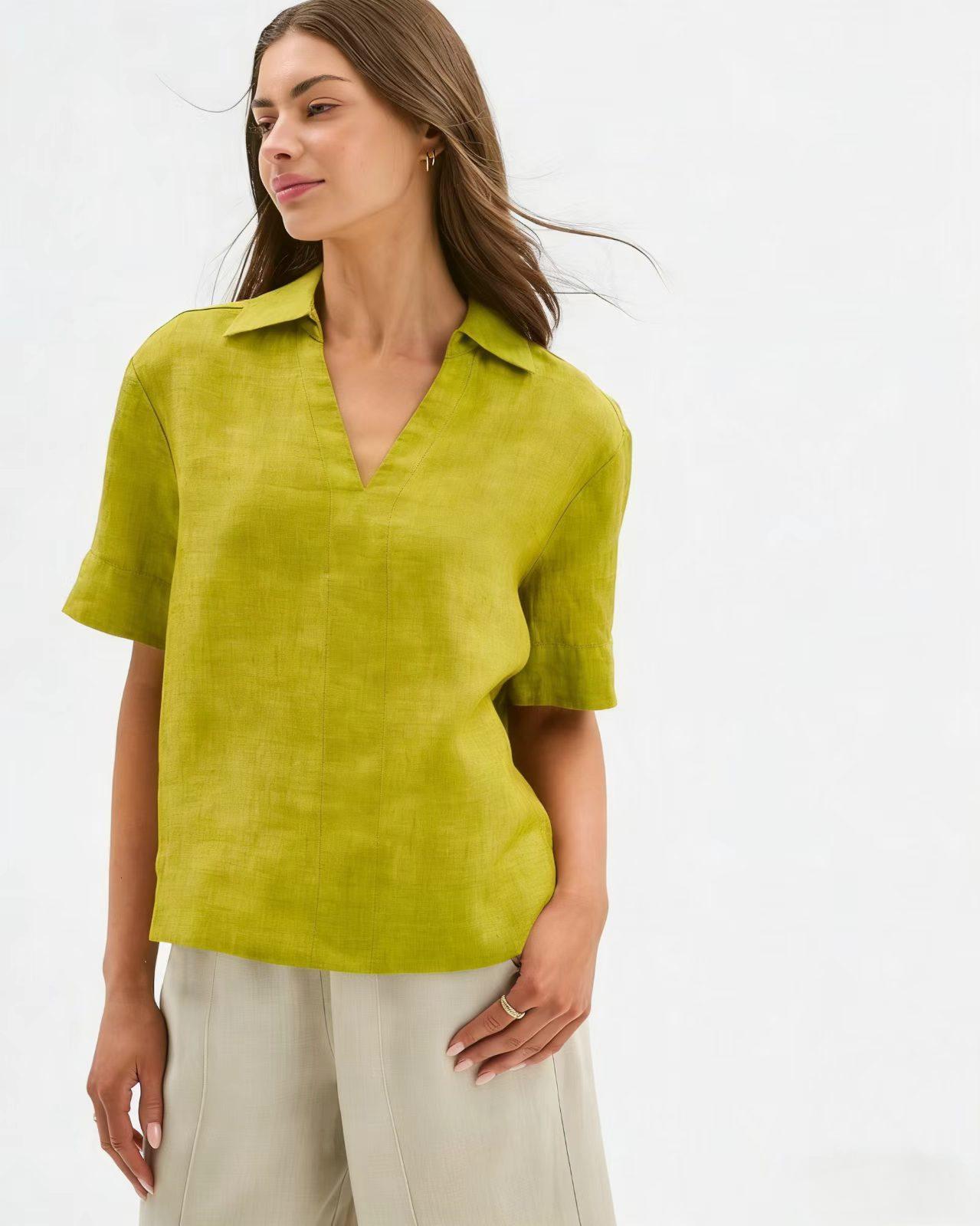 Summer Thin Figure-flattering Casual Faux Linen Top