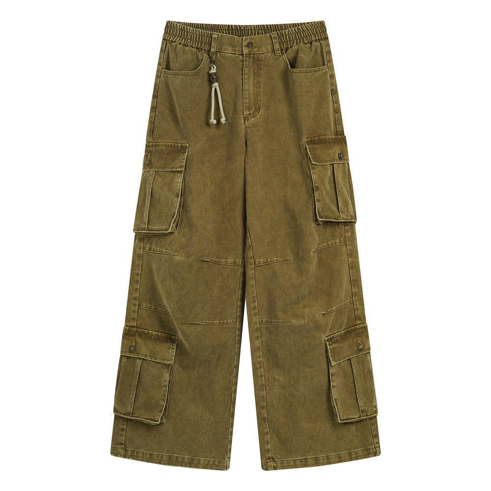 Punk Distressed Wash Multi-pocket Workwear Trousers