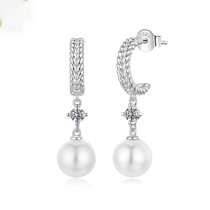 Silver Ziyun New Pearl Moissanite Stud Earrings Charm