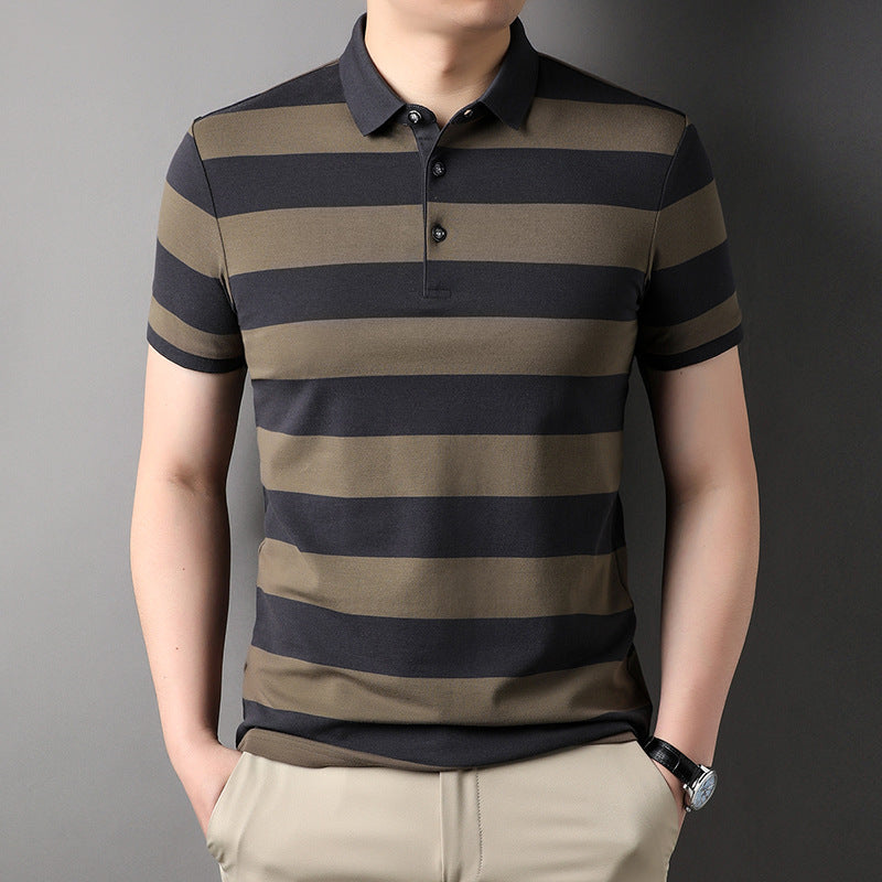 Men's Polo Shirt Short-sleeved Lapel T-shirt Striped Business Casual Lead Basic All-matching
