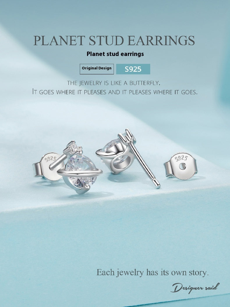 Silver Ziyun Original Simplicity Shining Zircon Planet Earrings