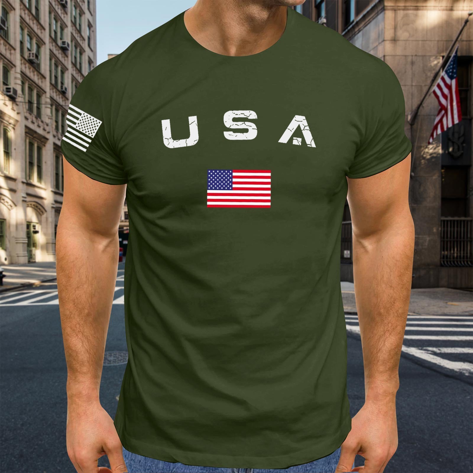 3D Digital Printing American Men's Round Neck Short Sleeve