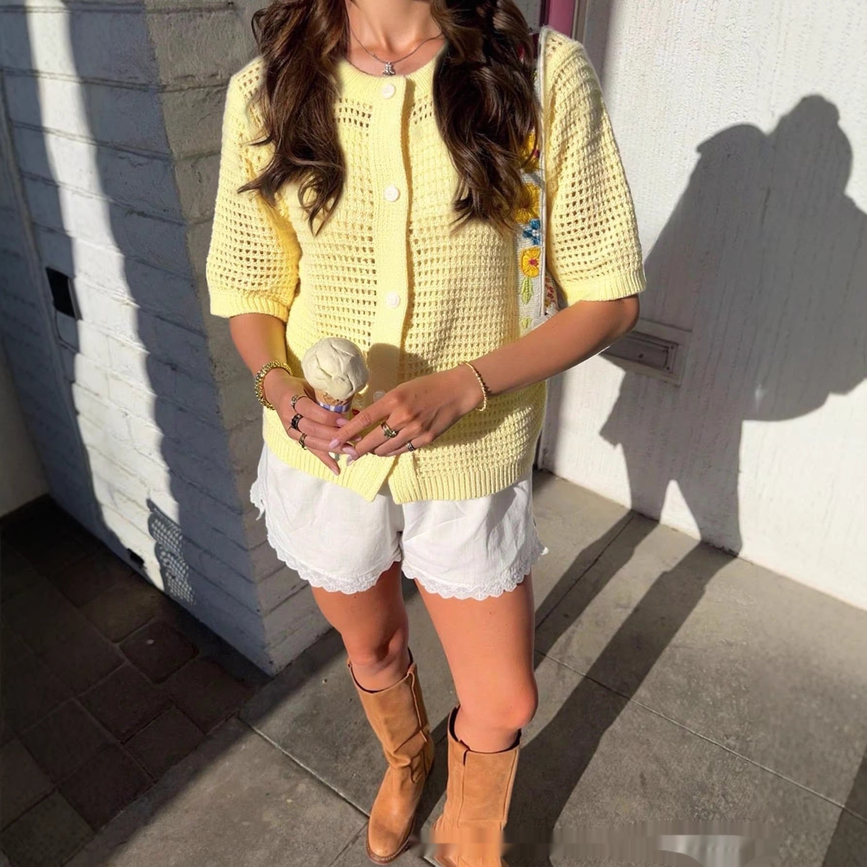 New Hollow-out Knitted Short-sleeve Cardigan Jacket