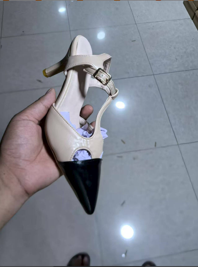 Summer High Heel Fashion Color Matching Buckle Sandals
