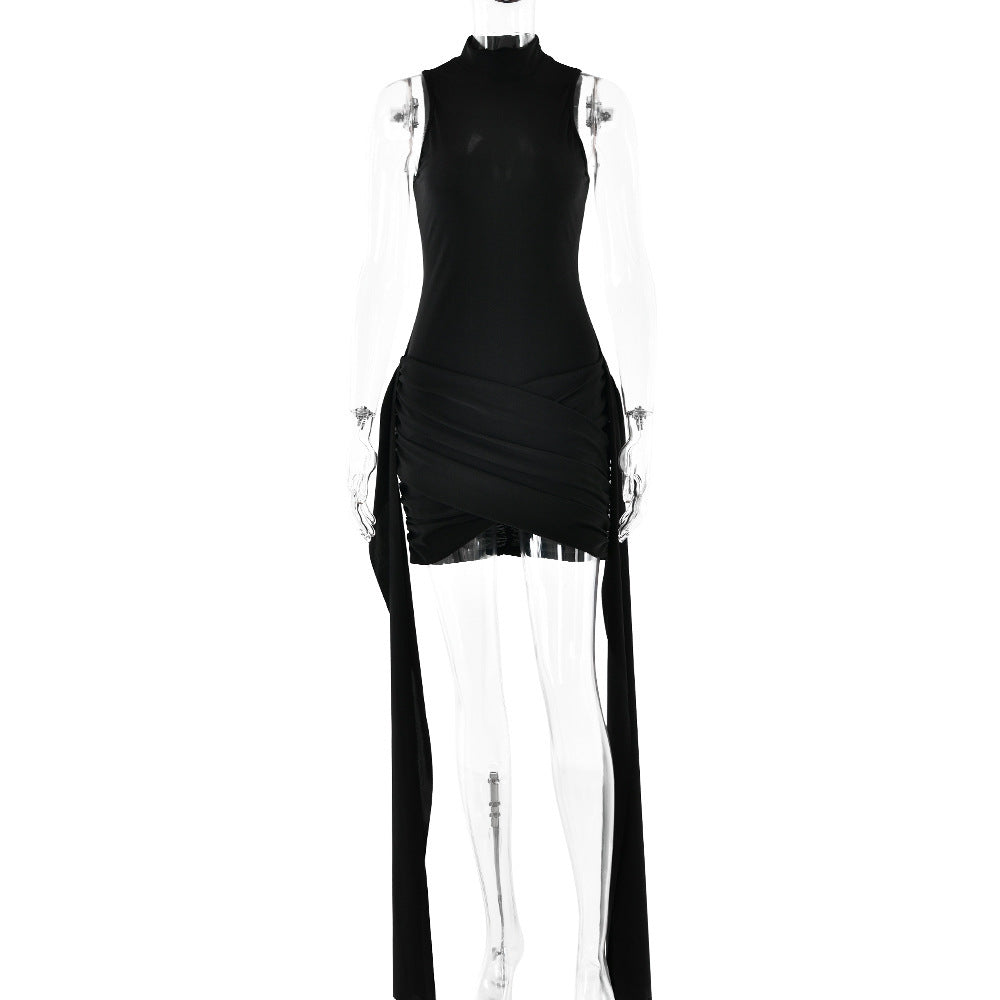 Women's Sexy Sleeveless Bodycon Mini Dress With Side Slit & Tie Detail - Stretchy Clubwear Party Dress