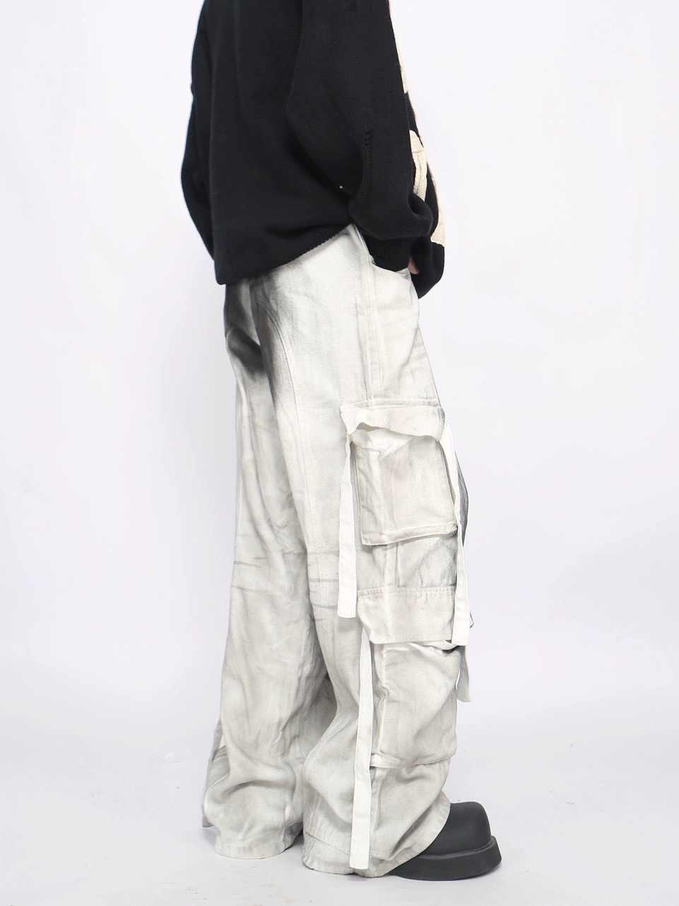 Splash Ink Multi-pocket Cargo Pants Men's Loose Straight Mopping Pants