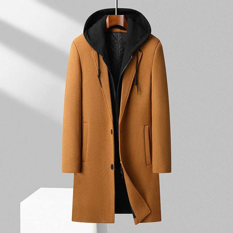 Men's Detachable Hooded Urban Mid-length Woolen Coat