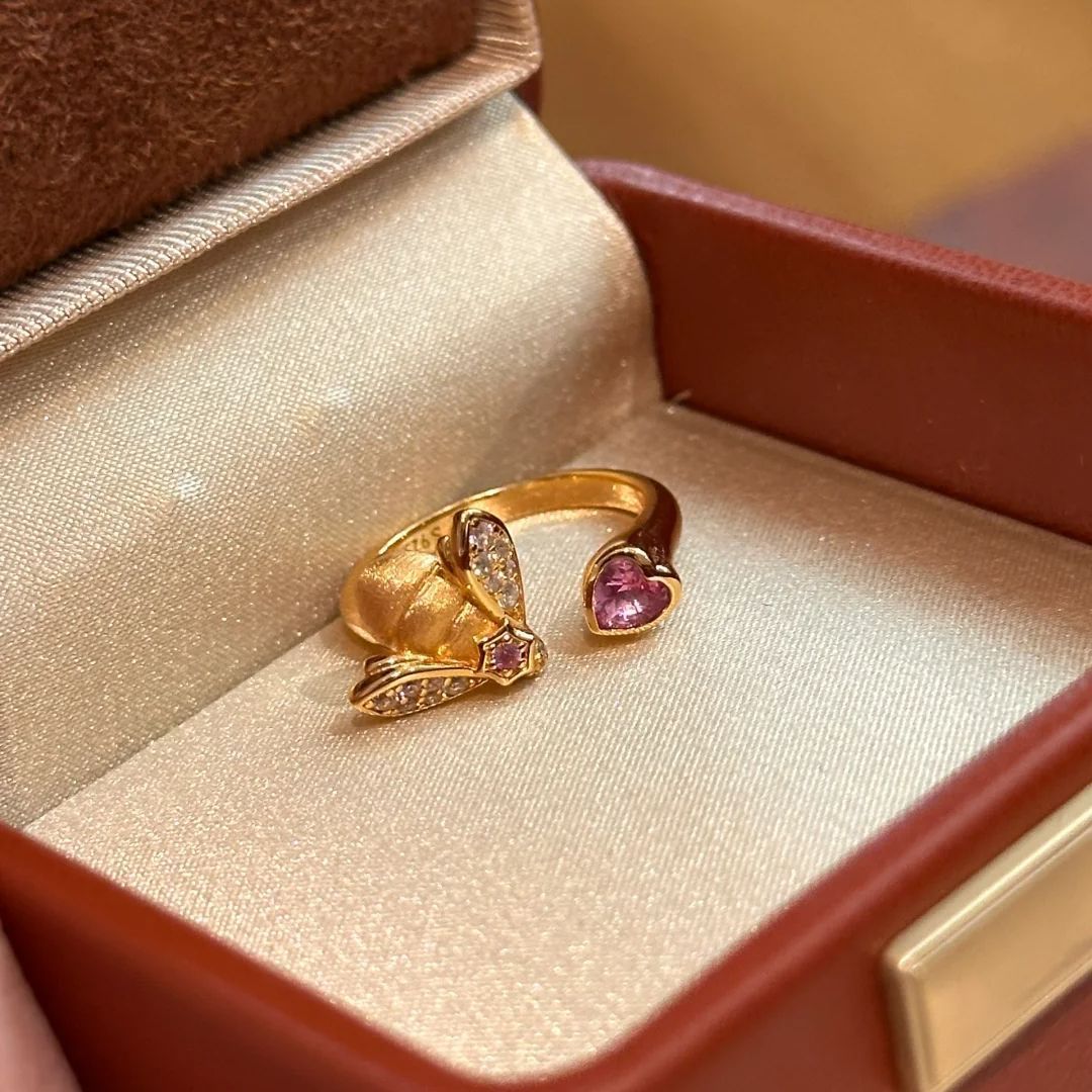 Little Bee Simple Rhinestone Heart-shaped Ring