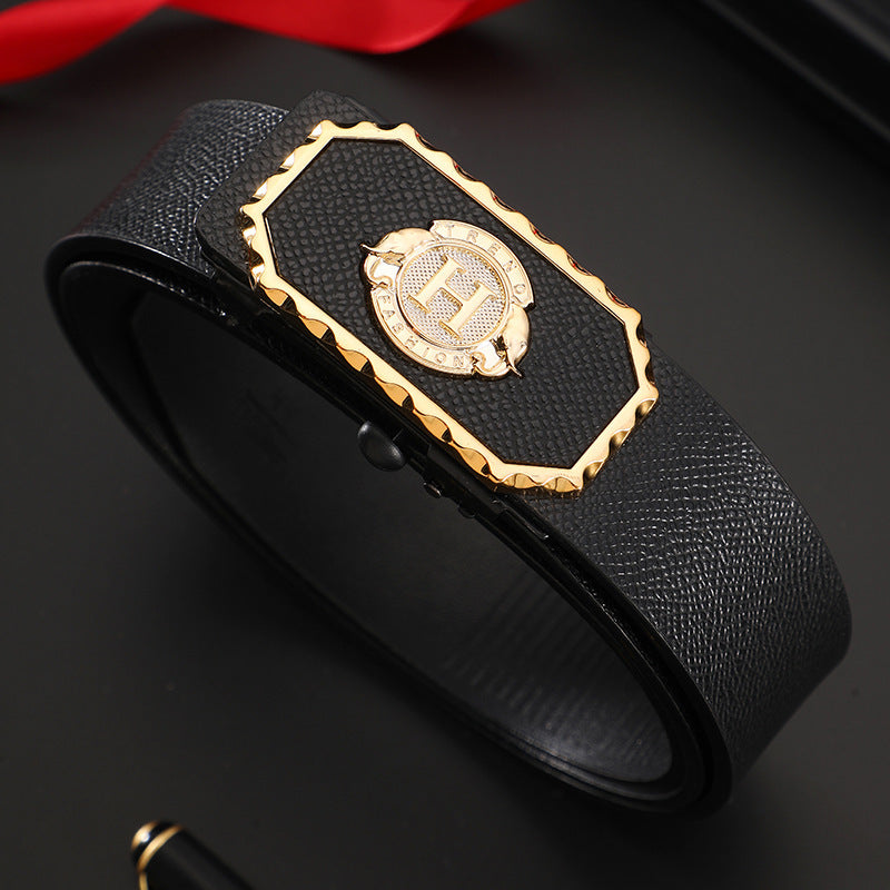 Men's Leather Belt Toothless Automatic Buckle Belt