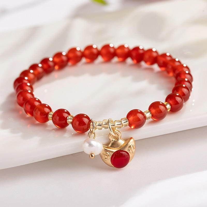 Chinese Style Beads String Bracelet Lucky Dragon Year Lucky Coin Agate Bracelet