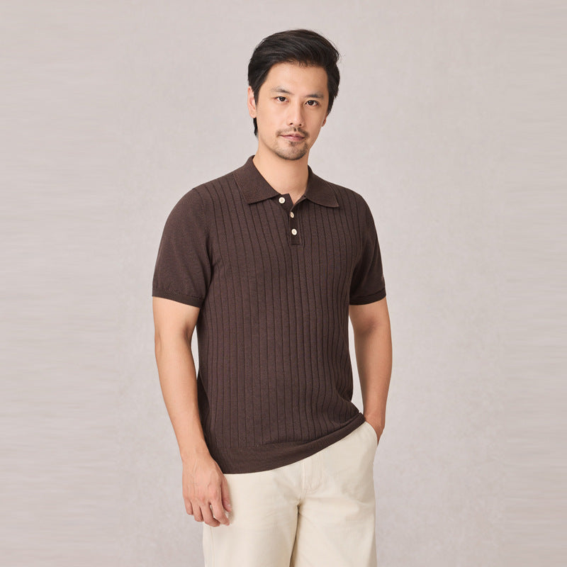 Knitted Polo Shirt Men's Stretch Short Sleeve Lapel Knitwear