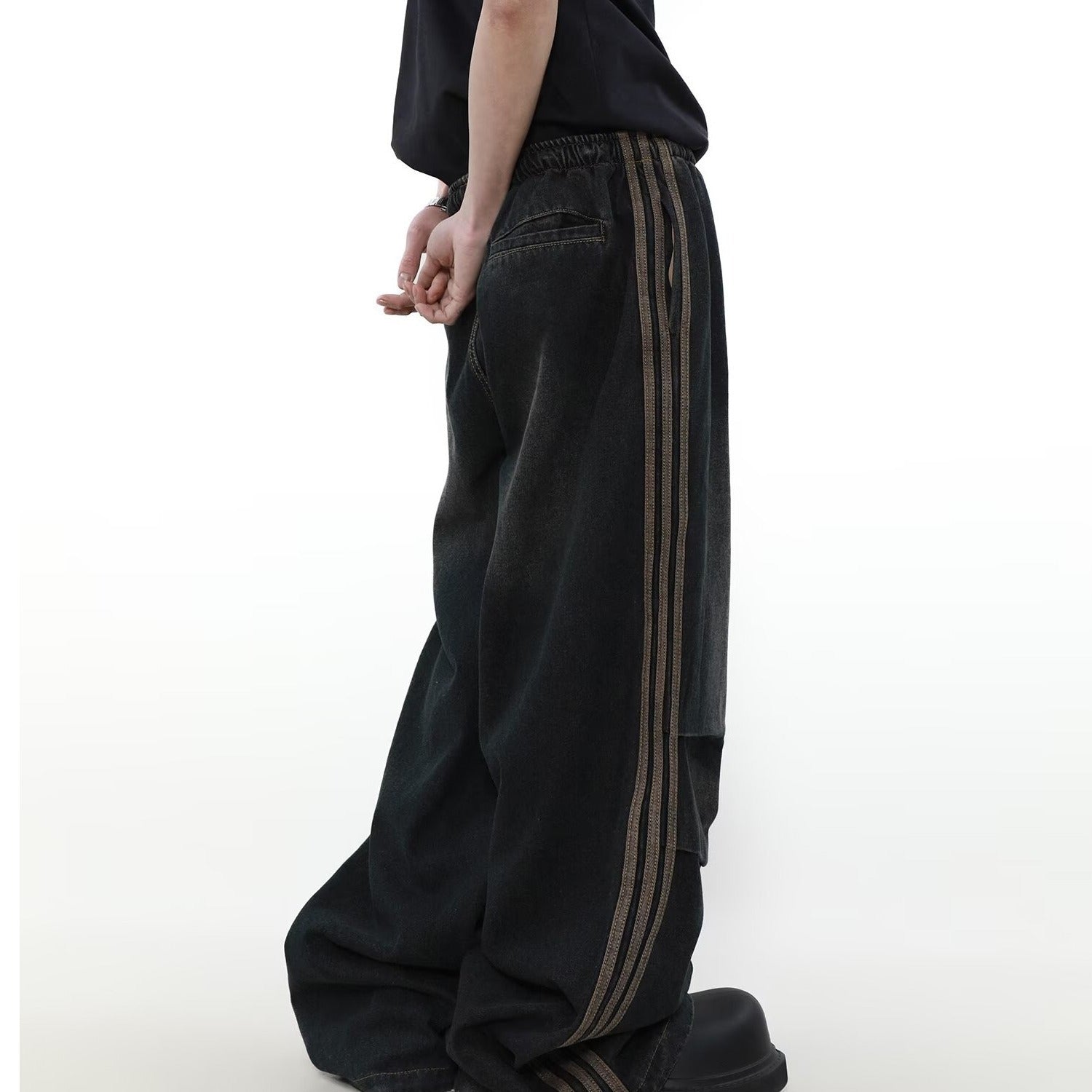 American Pleated Design Sense Niche Striped Wide Leg Straight Jeans Men