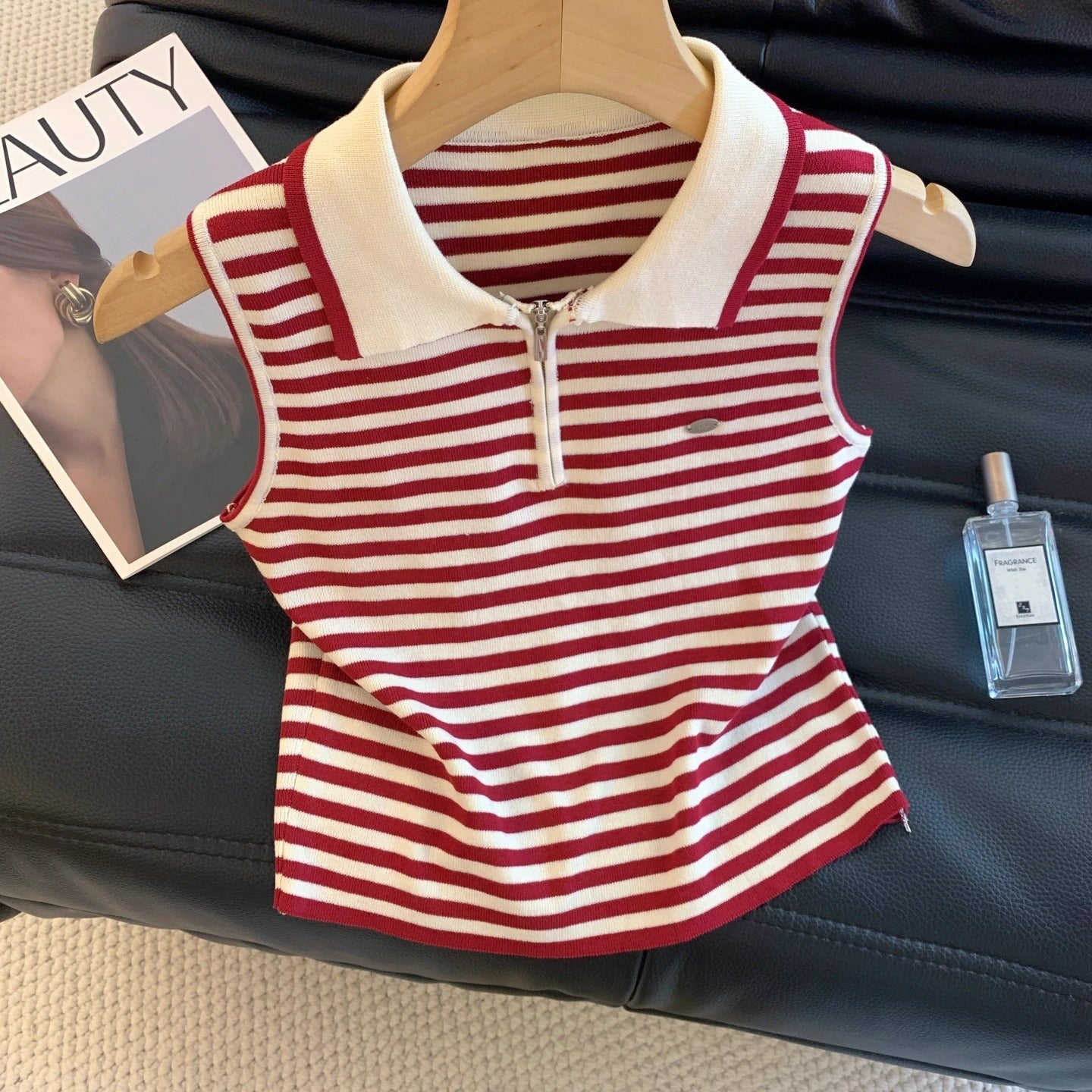 French-style Striped Knitted Vest For Women