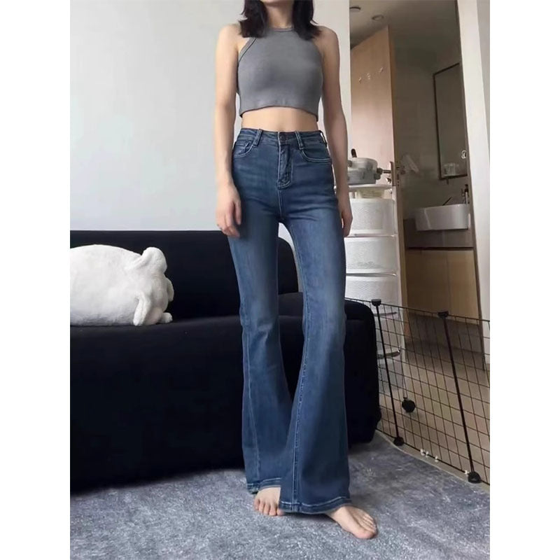 FallWinter Plus-Size Dark Blue Flared Jeans For Shorter Women