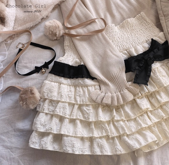 Girlish Style Velvet Puffy Cake High Waist Skirt