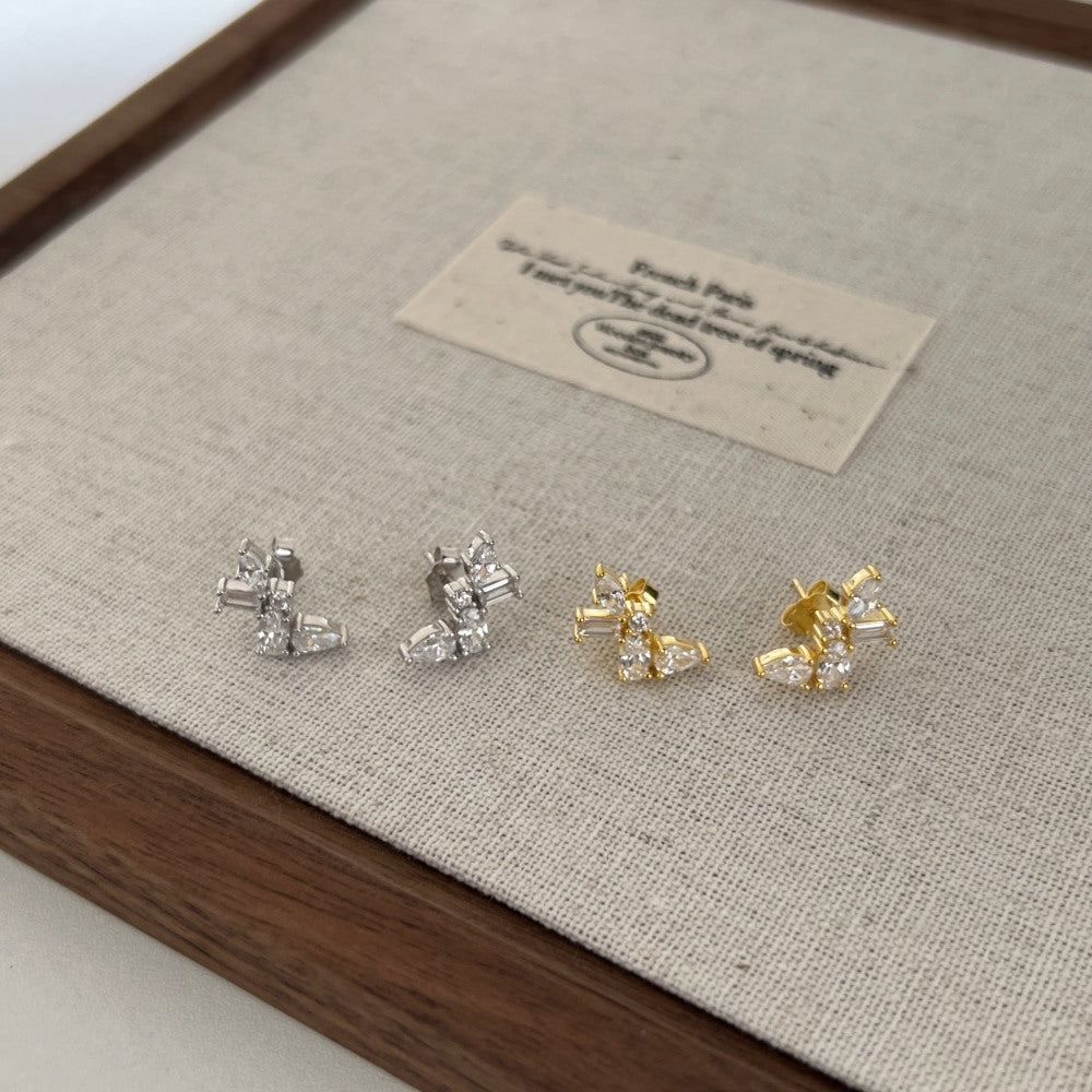 S925 Sterling Silver Stud Earrings Geometric Irregular Design Butterfly Shape