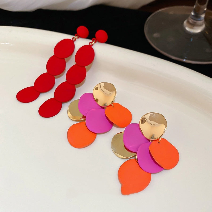 Silver Needle Oval Spray Paint Tassel Earrings Trendy Fashion